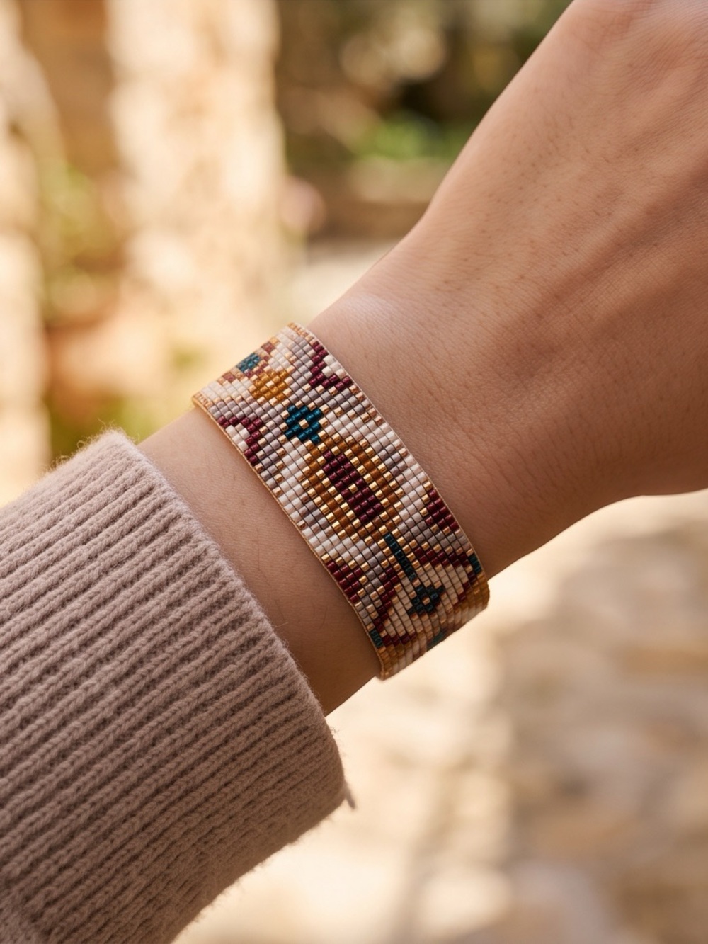NWT - Atika Loom Sahara Bloom Beaded Bracelet - Japanese Miyuki Delica